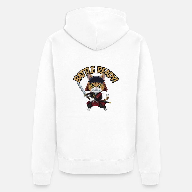 Chat samouraï - Veste à capuche bio Premium Unisexe - blanc