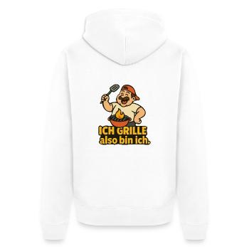 Ich grille, also bin ich. - Unisex Premium Bio Zip Hoodie - Weiß - Hinten - Thijin (182cm)