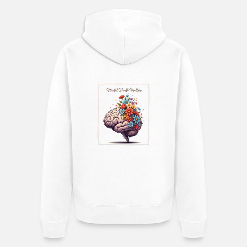 Brain Bloom: Mental Wellness Art - Veste à capuche bio Premium Unisexe - blanc