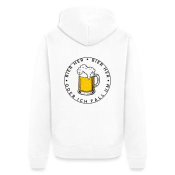 Bienen hier - Oder ich fall um! - Unisex Premium Bio Zip Hoodie - Weiß - Hinten - Thijin (182cm)