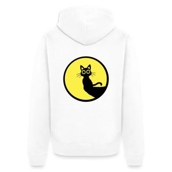 Cat Cute Moon Round Cliff Mountain Night Big Eyes - Unisex Premium Organic Zip Hoodie - white - Back - Thijin (182cm)