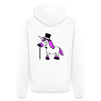 Einhorn Sir Gentleman Mr. reich Monokel Zylinder - Unisex Premium Bio Zip Hoodie - Weiß - Hinten - Thijin (182cm)