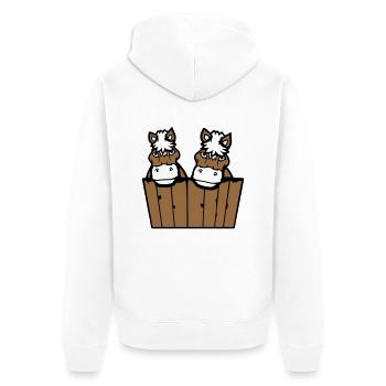 2 chevaux cachés derrière une clôture mur en bois porte d’écurie - Veste à capuche bio Premium Unisexe - blanc - Dos - Thijin (182cm)