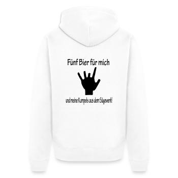 5 beers for me and my pals from the sawmill - Unisex Premium Organic Zip Hoodie - white - Back - Thijin (182cm)