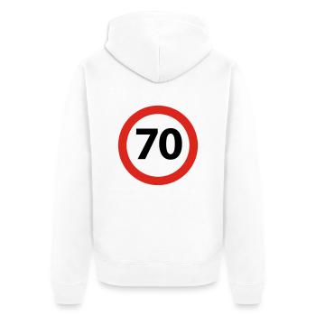 70 Anniversaire - Veste à capuche bio Premium Unisexe - blanc - Dos - Thijin (182cm)