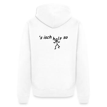 's isch halt so - Unisex Premium Bio Zip Hoodie - Weiß - Hinten - Thijin (182cm)