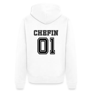 Chefin - Unisex Premium Bio Zip Hoodie - Weiß - Hinten - Thijin (182cm)