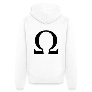 omega greek - Unisex Premium Organic Zip Hoodie - white - Back - Thijin (182cm)