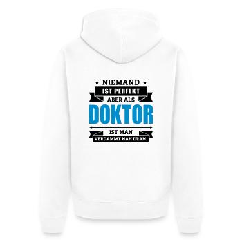 Funshirt Doktor - Unisex Premium Bio Zip Hoodie - Weiß - Hinten - Thijin (182cm)