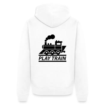 PLAY TRAIN - Unisex Premium Bio Zip Hoodie - Weiß - Hinten - Thijin (182cm)