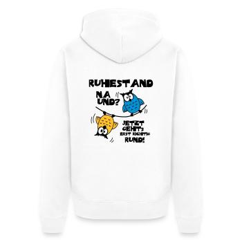 Eulen Ruhestand - na und? - Unisex Premium Bio Zip Hoodie - Weiß - Hinten - Thijin (182cm)