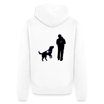 Hund wartet auf Bestätigung - Unisex Premium Bio Zip Hoodie - Weiß - Hinten - Thijin (182cm)