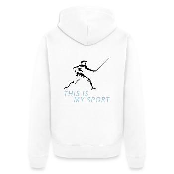 fechten_122012_b_2c - Unisex Premium Organic Zip Hoodie - white - Back - Thijin (182cm)
