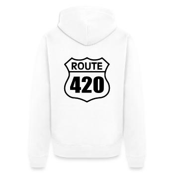 Route 420 - Unisex Premium Bio Zip Hoodie - Weiß - Hinten - Thijin (182cm)