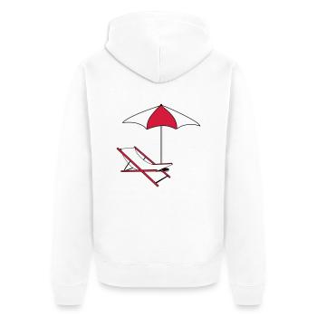 schirm sonnenschirm liegestuhl strandstuhl urlaub - Unisex Premium Bio Zip Hoodie - Weiß - Hinten - Thijin (182cm)
