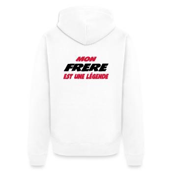Mon frère est une légende 111 - Unisex Premium Bio Zip Hoodie - Weiß - Hinten - Thijin (182cm)