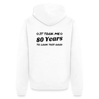 80 / anniversaire / Sport / Fête / quatre vingt - Veste à capuche bio Premium Unisexe - blanc - Dos - Thijin (182cm)