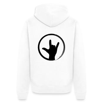 Rock Hand Kreis Musik, I love you, Party, Festival - Unisex Premium Bio Zip Hoodie - Weiß - Hinten - Thijin (182cm)