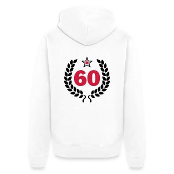 60 - Sechzig - Birthday - runder Geburtstag - Unisex Premium Bio Zip Hoodie - Weiß - Hinten - Thijin (182cm)