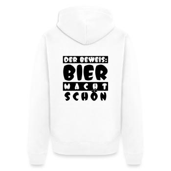der Beweis: BIER MACHT SCHÖN - Unisex Premium Bio Zip Hoodie - Weiß - Hinten - Thijin (182cm)