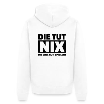 Die tut nix - Unisex Premium Bio Zip Hoodie - Weiß - Hinten - Thijin (182cm)