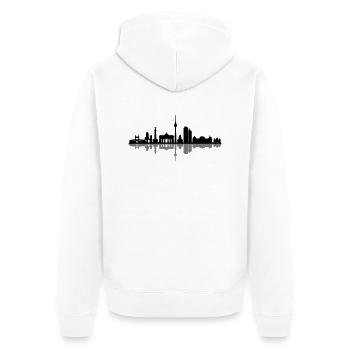 Skyline - Berlin - Unisex Premium Bio Zip Hoodie - Weiß - Hinten - Thijin (182cm)