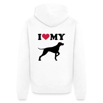 Deutsch Kurzhaar - Unisex Premium Bio Zip Hoodie - Weiß - Hinten - Thijin (182cm)