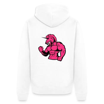 strong_unicorn_002 - Unisex Premium Bio Zip Hoodie - Weiß - Hinten - Thijin (182cm)