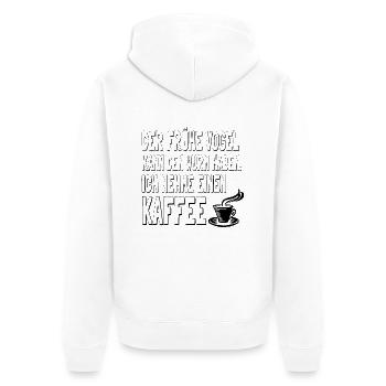 Der Vogel, der Wurm und der Kaffee - Unisex Premium Bio Zip Hoodie - Weiß - Hinten - Thijin (182cm)
