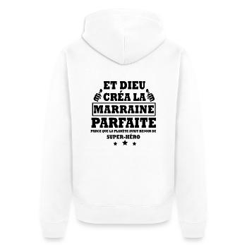 marraine parfaite / cadeau humour marraine - Veste à capuche bio Premium Unisexe - blanc - Dos - Thijin (182cm)