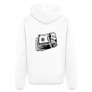 GELDBÜNDEL - Unisex Premium Bio Zip Hoodie - Weiß - Hinten - Thijin (182cm)