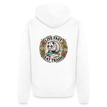 Trash Possum essen - Unisex Premium Bio Zip Hoodie - Weiß - Hinten - Thijin (182cm)