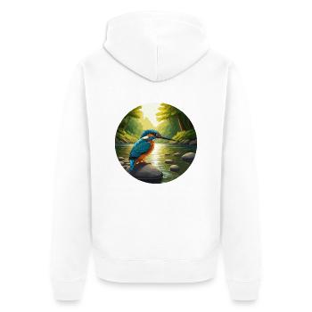 Kingfisher sits by stream - Unisex Premium Organic Zip Hoodie - white - Back - Thijin (182cm)