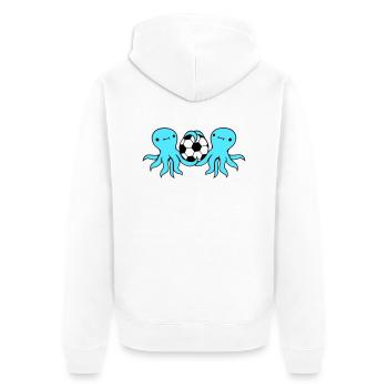 2 amis de l’équipe Octopus jouant au football, au ballon et au ballon - Veste à capuche bio Premium Unisexe - blanc - Dos - Thijin (182cm)