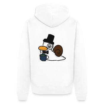 Schnente Monokel-Teezeit - Unisex Premium Bio Zip Hoodie - Weiß - Hinten - Thijin (182cm)