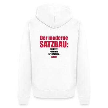 Der moderne Satzbau - Heute- Alter - Beleidigung - Unisex Premium Bio Zip Hoodie - Weiß - Hinten - Thijin (182cm)