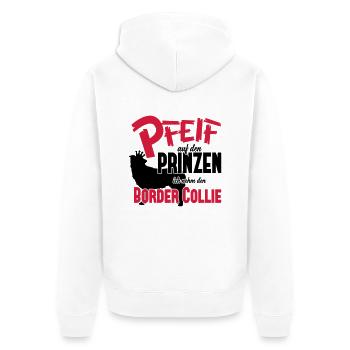 Hundeshirt: Ich nehm den Border Collie - Unisex Premium Bio Zip Hoodie - Weiß - Hinten - Thijin (182cm)