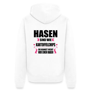 Hasen sind wie Chips - Unisex Premium Bio Zip Hoodie - Weiß - Hinten - Thijin (182cm)