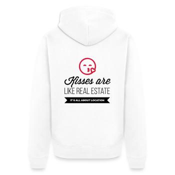 Küsse sind wie Immobilien. Lage, Lage, Lage! - Unisex Premium Bio Zip Hoodie - Weiß - Hinten - Thijin (182cm)