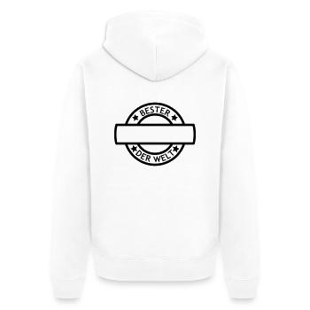 Stempel Beste ... Der Welt - Text selbst schreiben - Unisex Premium Bio Zip Hoodie - Weiß - Hinten - Thijin (182cm)