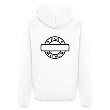 Stempel Beste ... Der Welt - Text selbst schreiben - Unisex Premium Bio Zip Hoodie - Weiß - Hinten - Thijin (182cm)
