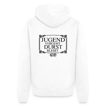 Jugend vergeht Durst bleibt - Unisex Premium Bio Zip Hoodie - Weiß - Hinten - Thijin (182cm)
