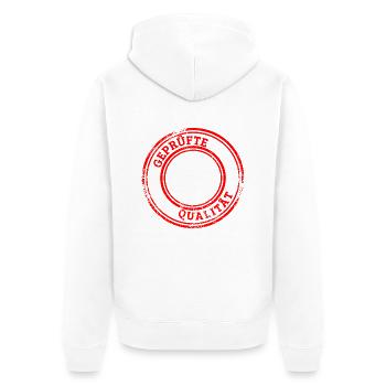 geprüfte qualität Stempel - Unisex Premium Bio Zip Hoodie - Weiß - Hinten - Thijin (182cm)