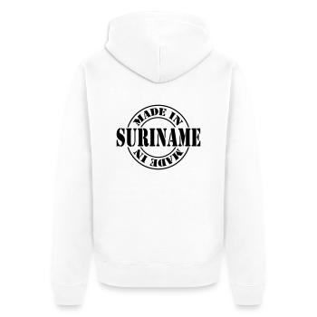 made in suriname m1k2 - Unisex Premium Bio Zip Hoodie - Weiß - Hinten - Thijin (182cm)