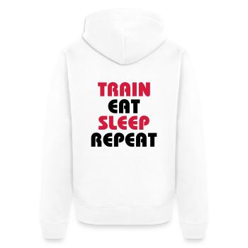 Train Eat Sleep Repeat - Unisex Premium Bio Zip Hoodie - Weiß - Hinten - Thijin (182cm)