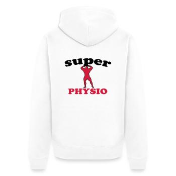 Super physio - Unisex Premium Bio Zip Hoodie - Weiß - Hinten - Thijin (182cm)