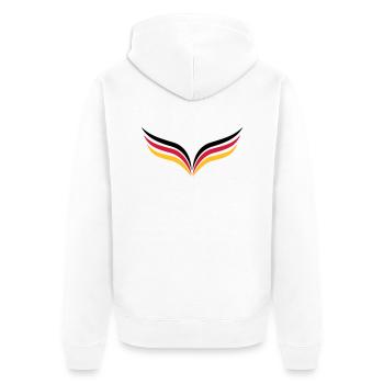 gespiegelt geschwungen stylisch wehend 3 farben de - Unisex Premium Bio Zip Hoodie - Weiß - Hinten - Thijin (182cm)