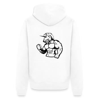 strong_unicorn_001 - Unisex Premium Bio Zip Hoodie - Weiß - Hinten - Thijin (182cm)