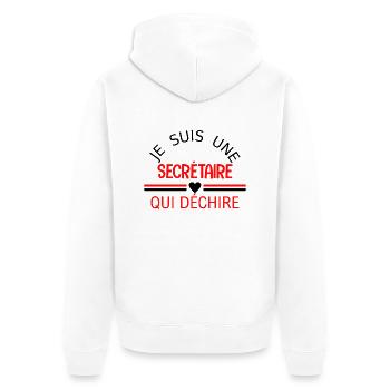 je suis une secrétaire qui déchire - Unisex Premium Bio Zip Hoodie - Weiß - Hinten - Thijin (182cm)