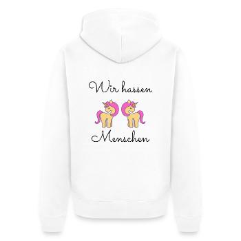 Wir hassen Menschen Einhorn - Unisex Premium Bio Zip Hoodie - Weiß - Hinten - Thijin (182cm)